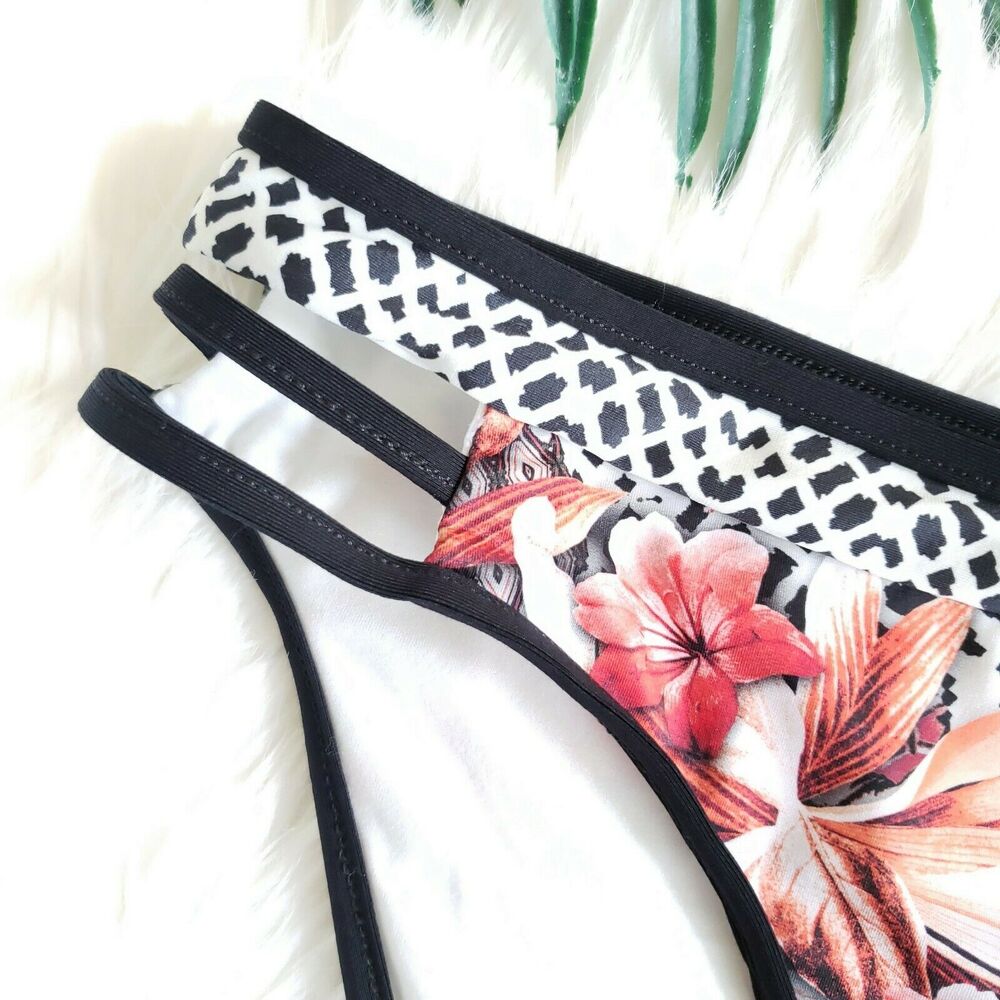 JETS by Jessika Allen Hawaiian floral print strappy swim bikini bottom Sz 6 NEW - Picture 3 of 8